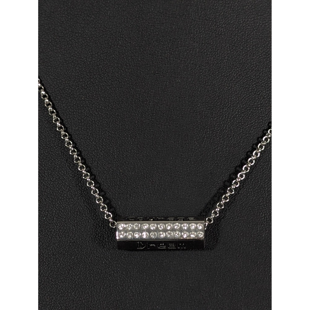 Lia Sophia Roll With It Affirmation Necklace Silver Tone Crystal Barrel 18"